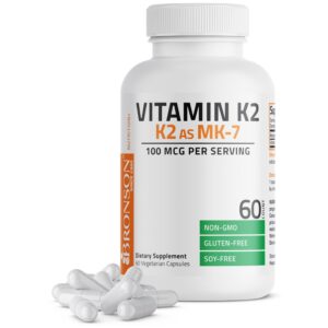 Botella de Vitamina K2 Bronson MK-7 100 mcg 60 cápsulas