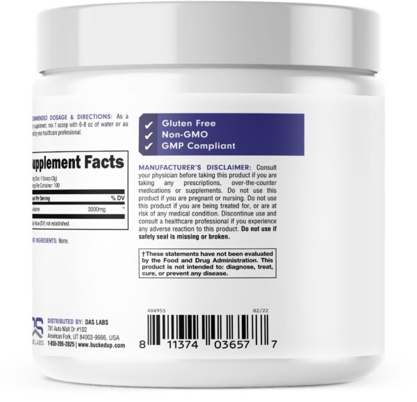 Envase Bucked Up Beta Alanine con tapa segura