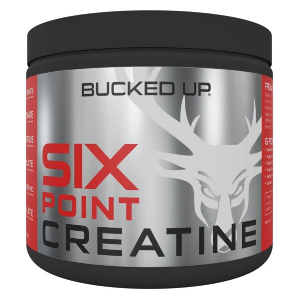 Botella Bucked Up Six Point Creatine frente y etiqueta visible