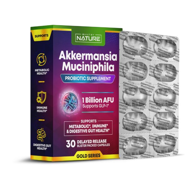 Built by Nature probiótico Akkermansia envase frontal 30 cápsulas