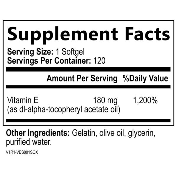Etiqueta frontal de vitamina E con aceite de oliva