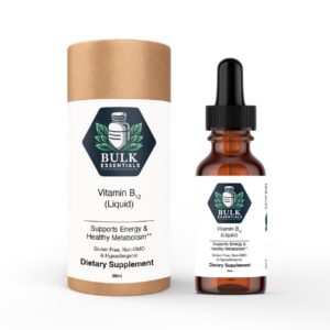 Version 1.0.0 Bulk Essentials B12 líquido frasco y etiqueta