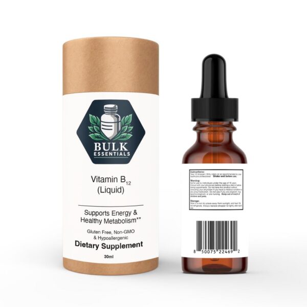 Bulk Essentials botella y etiqueta de B12