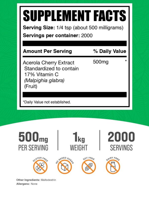 Version 1.0.0 Etiqueta del frasco BulkSupplements Acerola