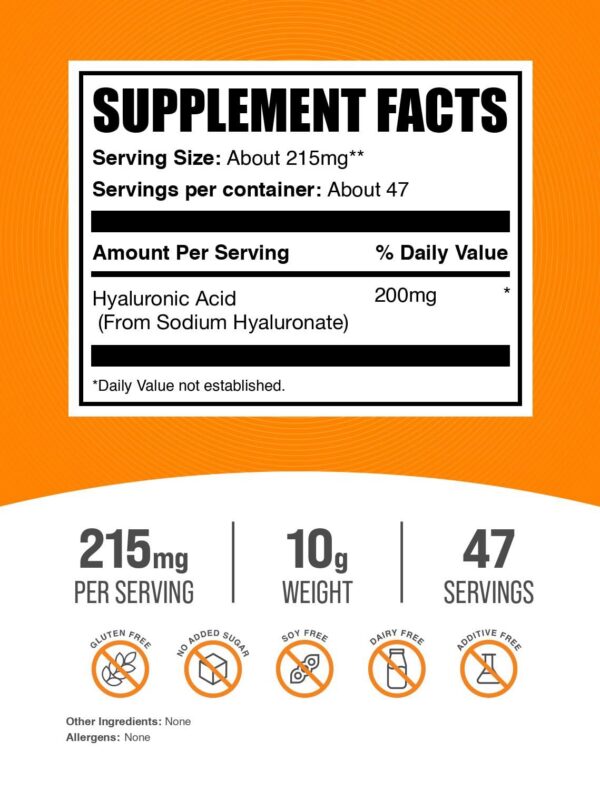 Etiqueta del producto de ácido hialuronico BulkSupplements