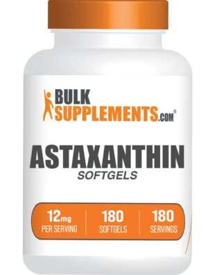 Frasco y etiqueta del producto BulkSupplements Astaxantina 12 mg