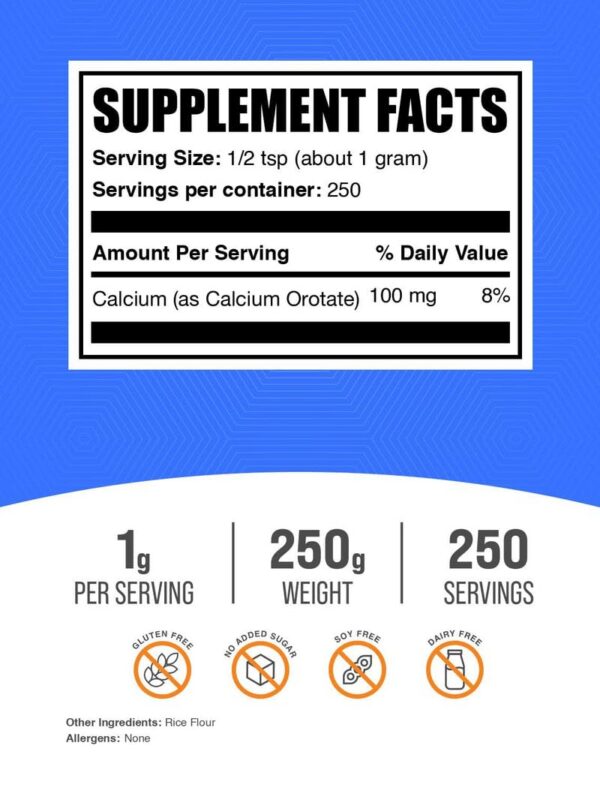 Etiqueta del envase calcio orotato BulkSupplements