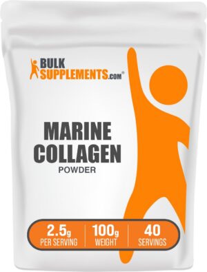 Frasco y etiqueta de colágeno marino BulkSupplements