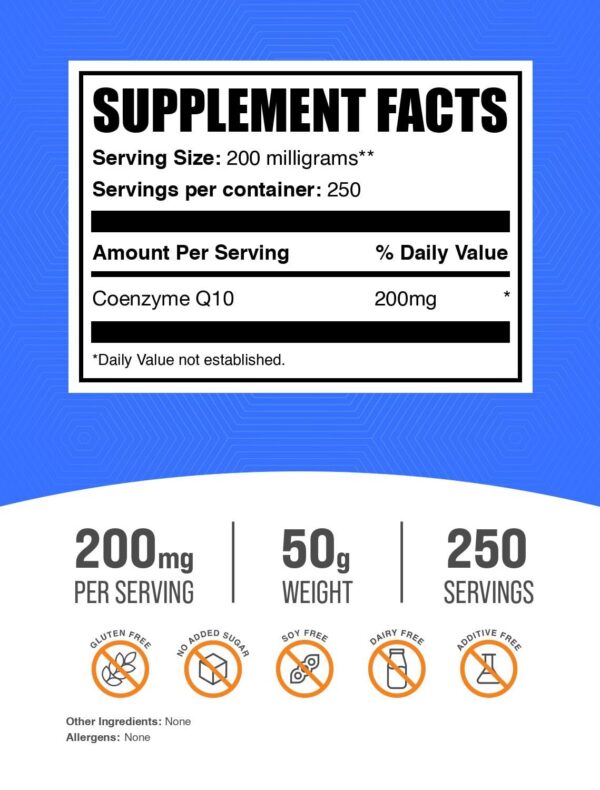 Etiqueta de CoQ10 200 mg BulkSupplements