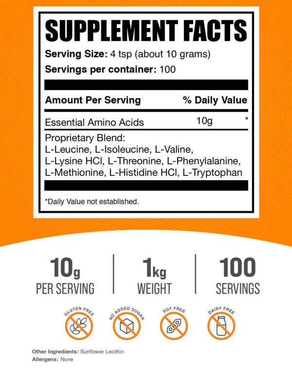 Etiqueta del producto BulkSupplements aminoacidos esenciales