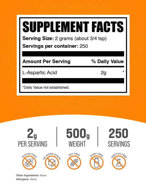 Etiqueta del producto BulkSupplements L-Aspartic Acid