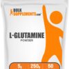 Frasco de BulkSupplements L-Glutamine con etiqueta