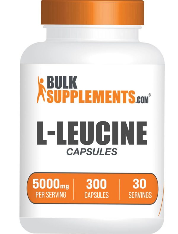 BulkSupplements L-Leucina cápsulas frasco y etiqueta