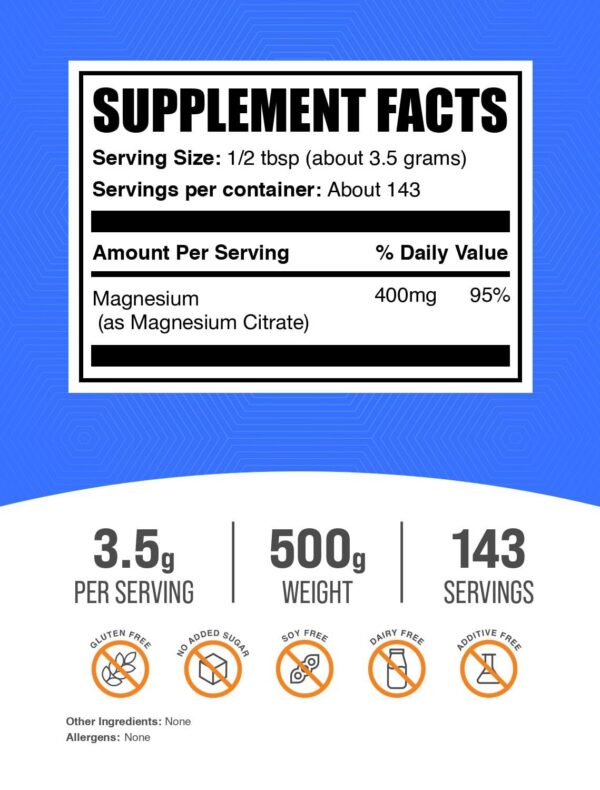 Etiqueta del producto BulkSupplements Magnesio Citrato