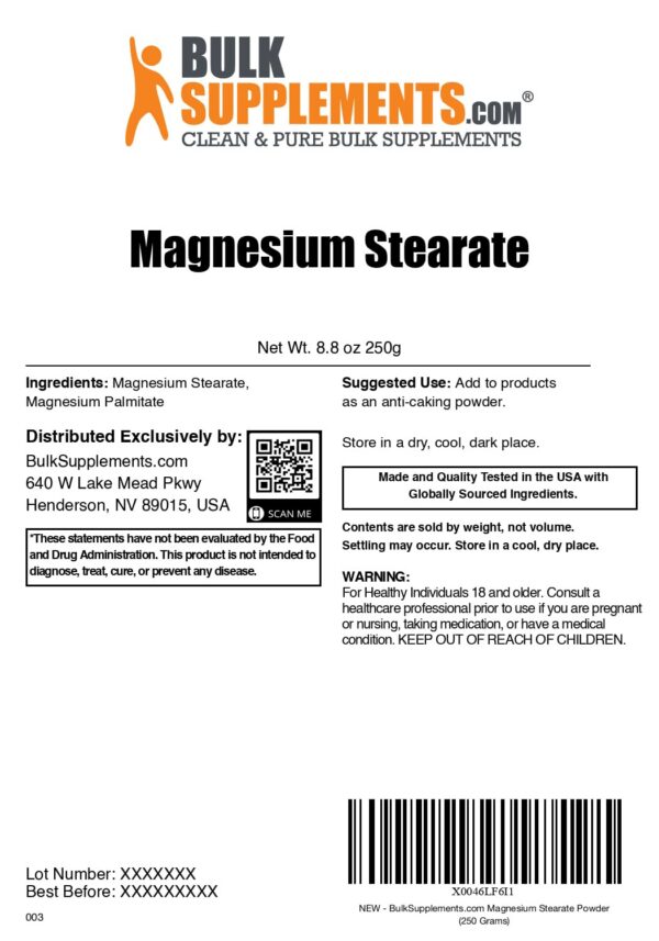Etiqueta del producto BulkSupplements Magnesium Stearate