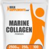 Polvo de colágeno marino BulkSupplements en envase blanco