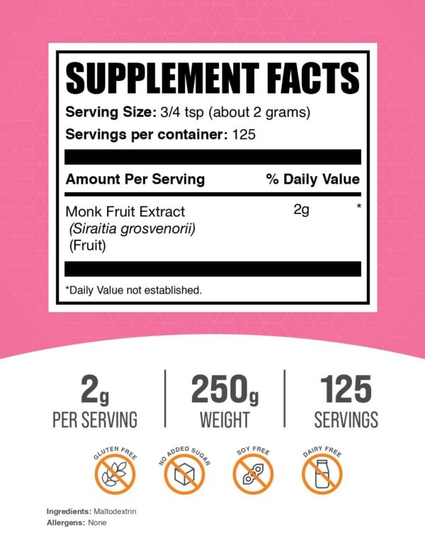 Etiqueta de ingredientes BulkSupplements monk fruit
