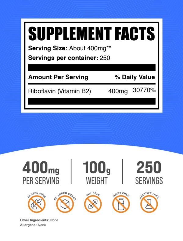 Etiqueta de riboflavina 400 mg BulkSupplements