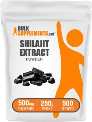 Polvo de Shilajit en frasco con etiqueta