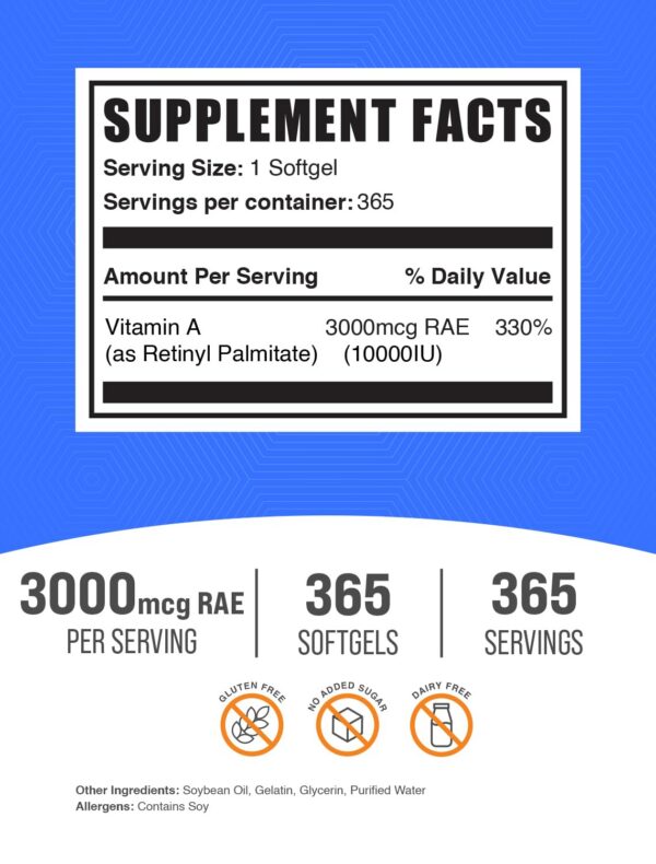 Frasco de Vitamina A 10000 UI Softgels BulkSupplements