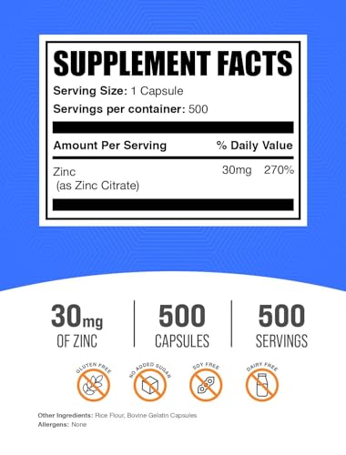 Cápsulas de zinc citrate BulkSupplements