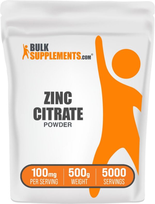 Polvo de zinc citrato BulkSupplements - etiqueta frontal