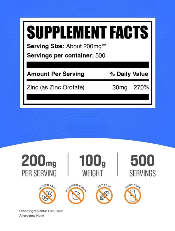 Etiqueta de zinc orotate en polvo BulkSupplements