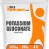 Polvo de gluconato de potasio BulkSupplements en envase plástico