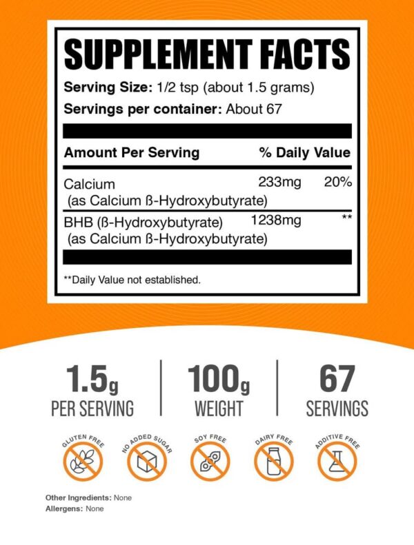 Etiqueta frontal calcio-bhb BulkSupplements