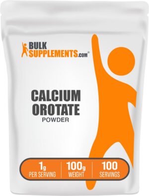 Polvo de calcio orotato BulkSupplements, envase frontal