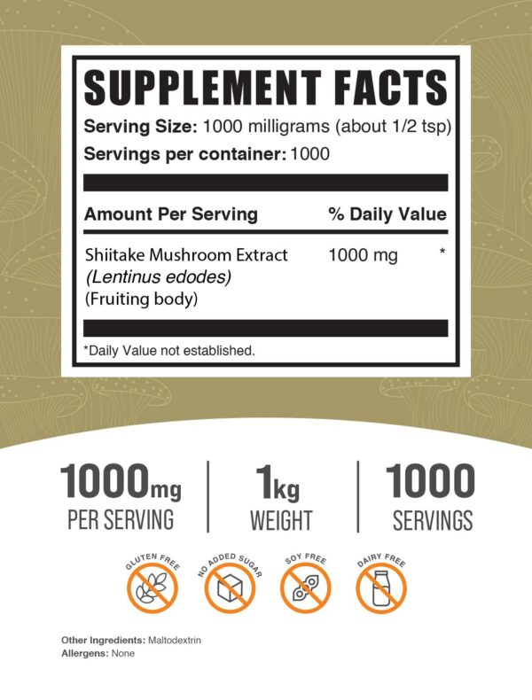BulkSupplements extracto hongos shiitake etiqueta detalles
