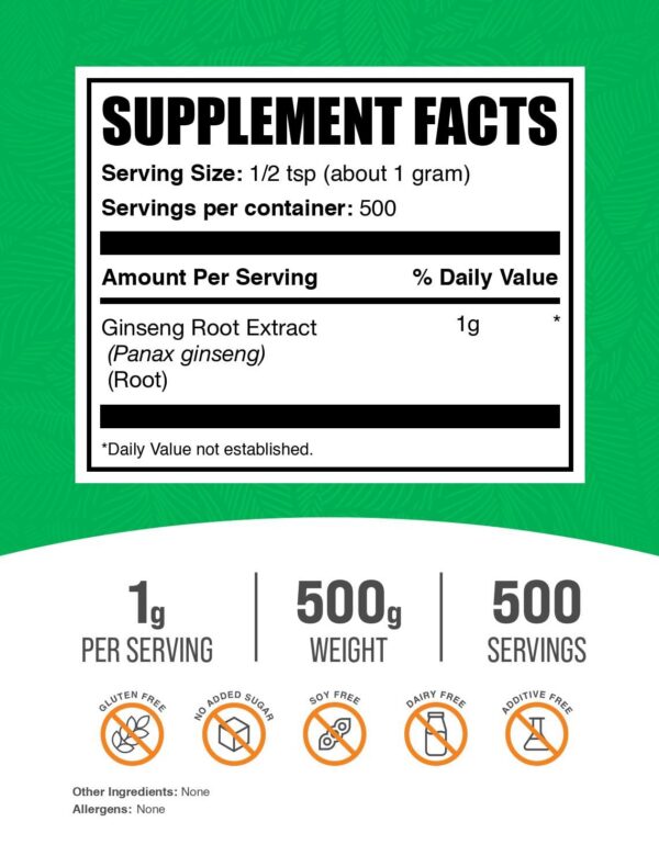 Paquete BulkSupplements extracto raíz de ginseng panax polvo