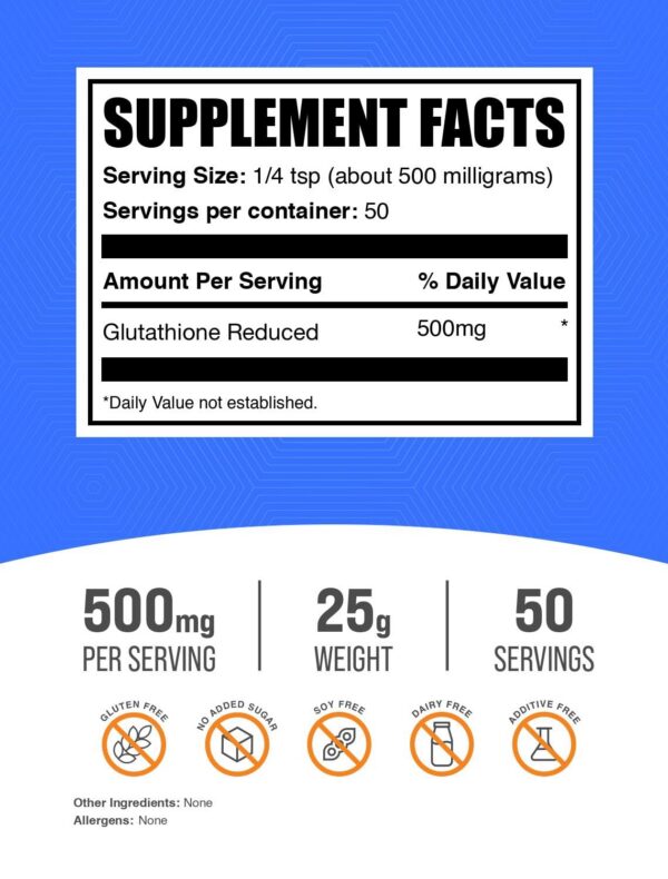 Etiqueta del producto BulkSupplements Glutathione Reduced Powder