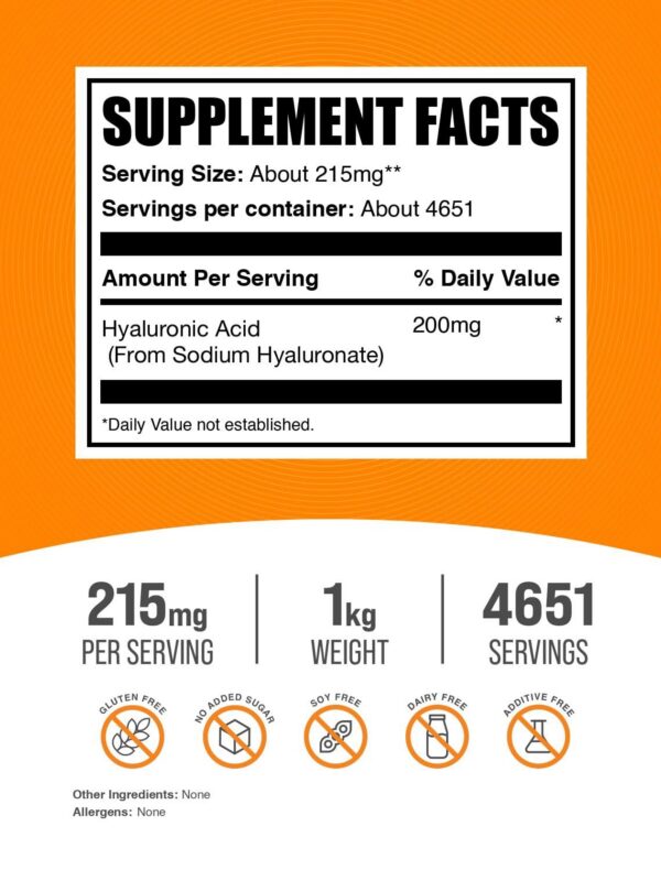 Version 1.0.0 BulkSupplements Hyaluronic Acid Powder etiqueta lateral