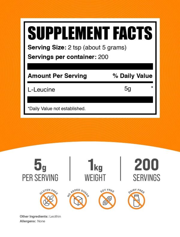 Etiqueta de ingredientes de leucina