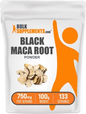Polvo de maca negra BulkSupplements en frasco