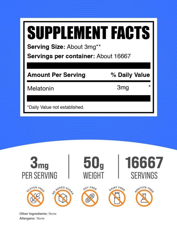 Envase frontal polvo melatonina BulkSupplements 3 mg