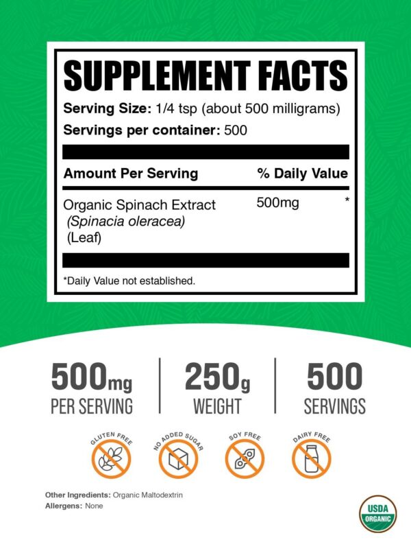 Etiqueta de BulkSupplements Organic Spinach Extract Powder