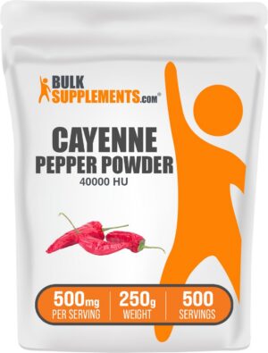BulkSupplements pimienta cayena polvo 40000 hu envase frontal