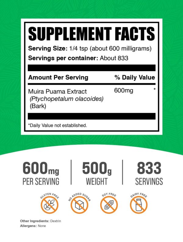 Version 1.0.0 Polvo de Muira Puama BulkSupplements 600mg por dosis