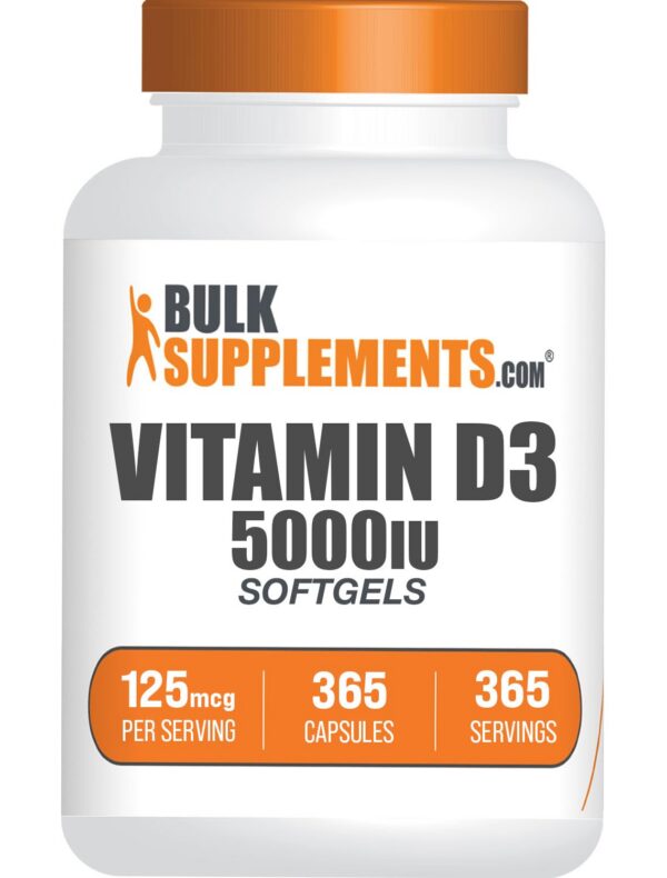 Frente del envase BulkSupplements D3 5000IU Softgels