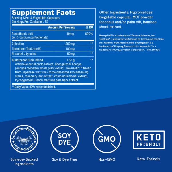 Frasco de 60 cápsulas Bulletproof Clarity Focus