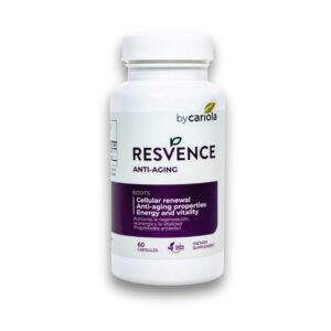 Version 1.0.0 BY CARIOLA Resvence Resveratrol cápsulas frente
