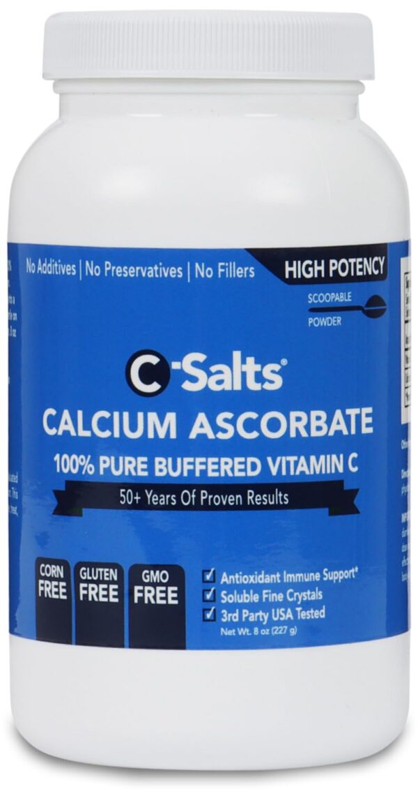 Frontal del envase de C-Salts polvo de ascorbato de calcio