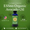 Etiqueta ESS60 en frasco de aceite de aguacate