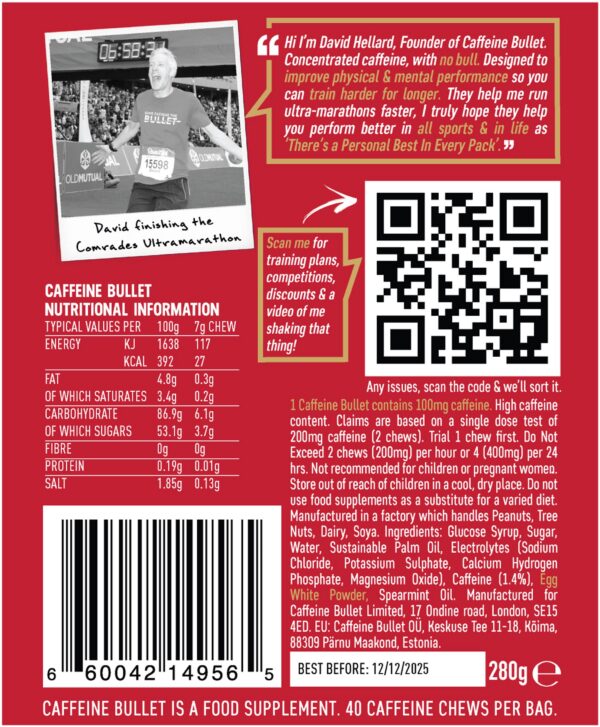 Caja y etiqueta de Caffeine Bullet gomitas