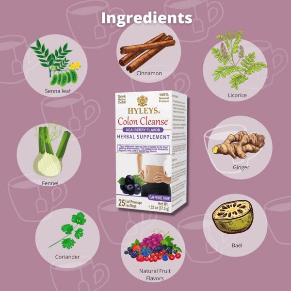 Version 1.0.0 Té Hyleys Colon Cleanse sabor acai sobre individual