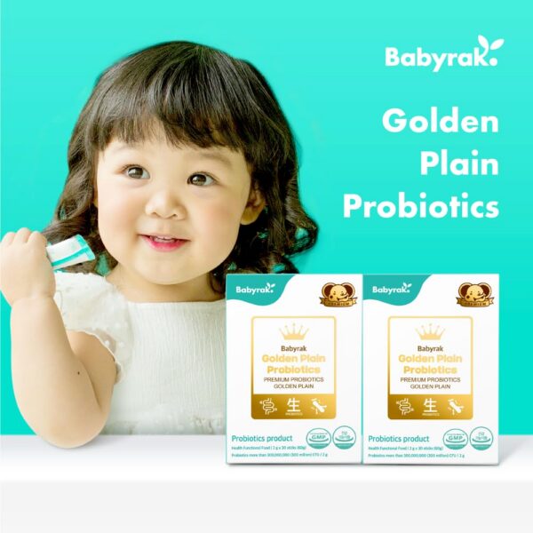 Caja Babyrak probióticos oro sin sabores artificiales ni edulcorantes