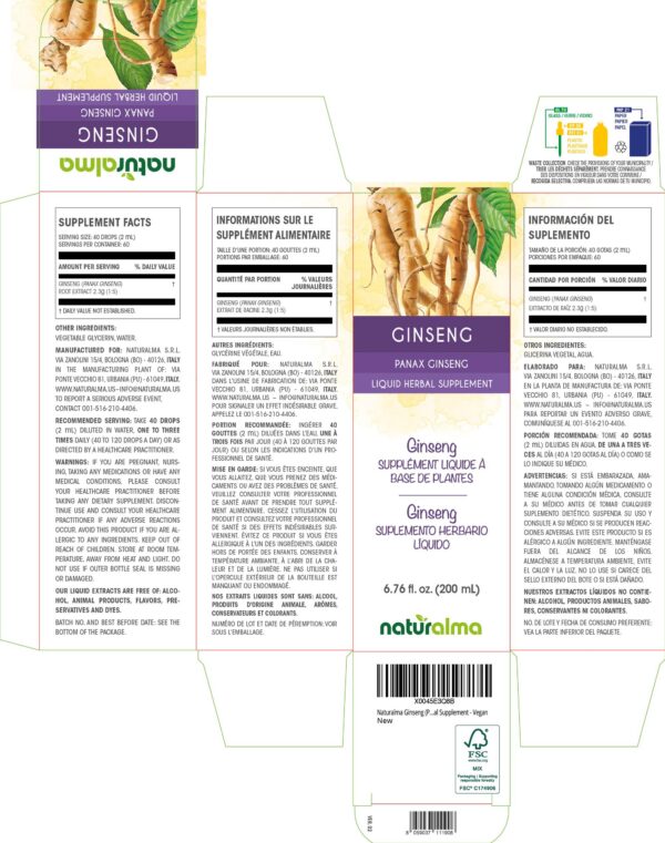 Caja y botella de tintura de ginseng naturalma 6.76 fl oz