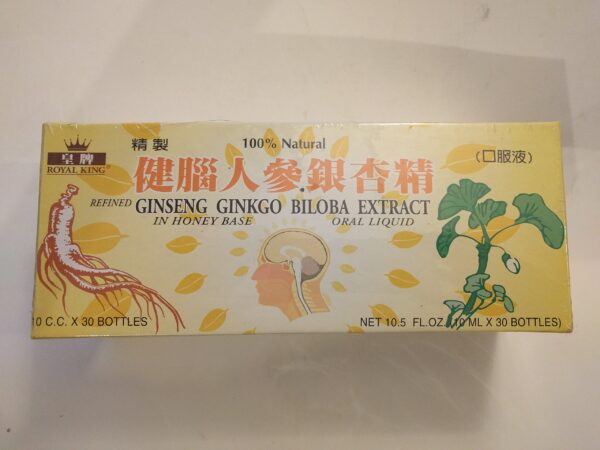 Caja con botellas de extracto de ginseng y ginkgo biloba
